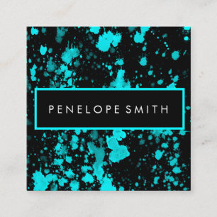Blue and Black Paint Splatter Beauty Makeup Artist Square Business Card