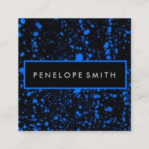 Blue and Black Paint Splatter Beauty Stylist  Squa Square Business Card