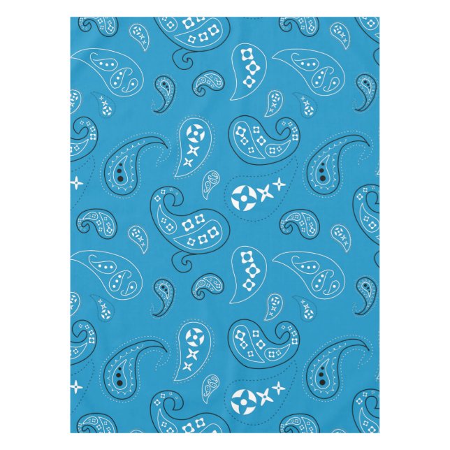 Blue and Black Paisley Western Bandanna Print Tablecloth (Front)