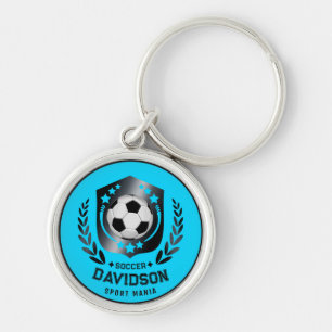 Blue and Black Personalized Soccer Custom Text Key Ring