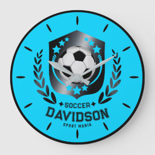 Blue and Black Personalized Soccer Custom Text Large Clock