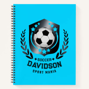Blue and Black Personalized Soccer Custom Text Notebook