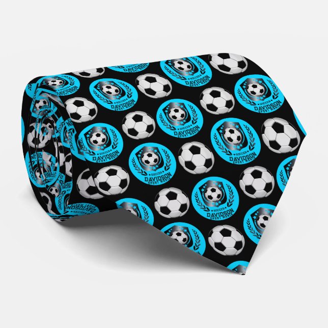 Blue and Black Personalized Soccer Custom Text  Tie (Rolled)