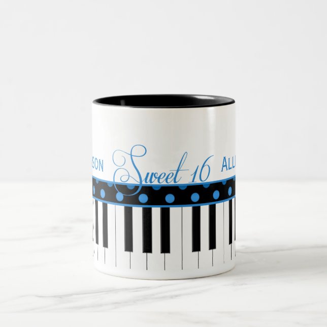 Blue and Black Piano Theme Sweet 16 Coffee Mug (Center)