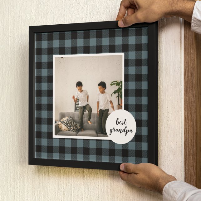 Blue And Black Plaid Best Grandpa Gift With Photo Canvas Print (Creator Uploaded)