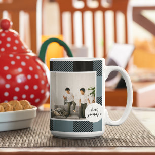 Blue And Black Plaid Best Grandpa Gift With Photo Coffee Mug