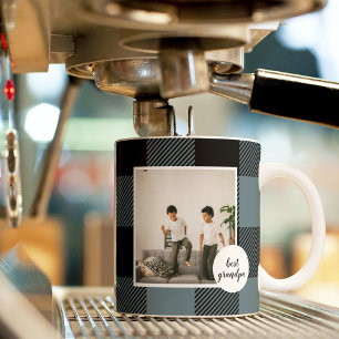 Blue And Black Plaid Best Grandpa Gift With Photo Coffee Mug