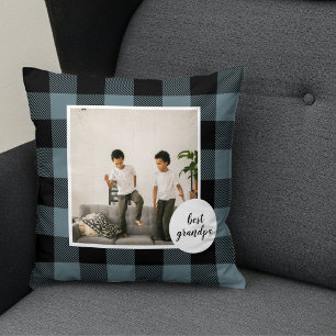 Blue And Black Plaid Best Grandpa Gift With Photo Cushion