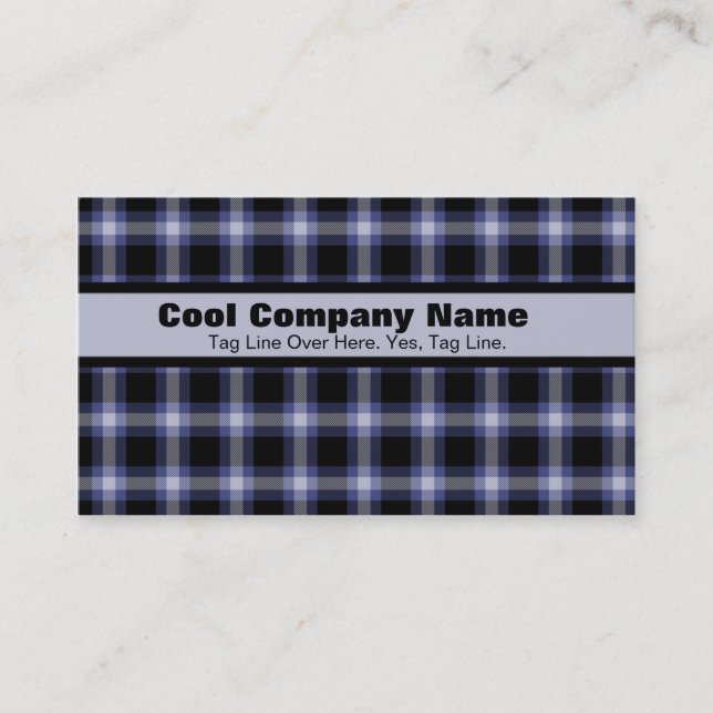 Blue and Black Plaid Business Card (Front)