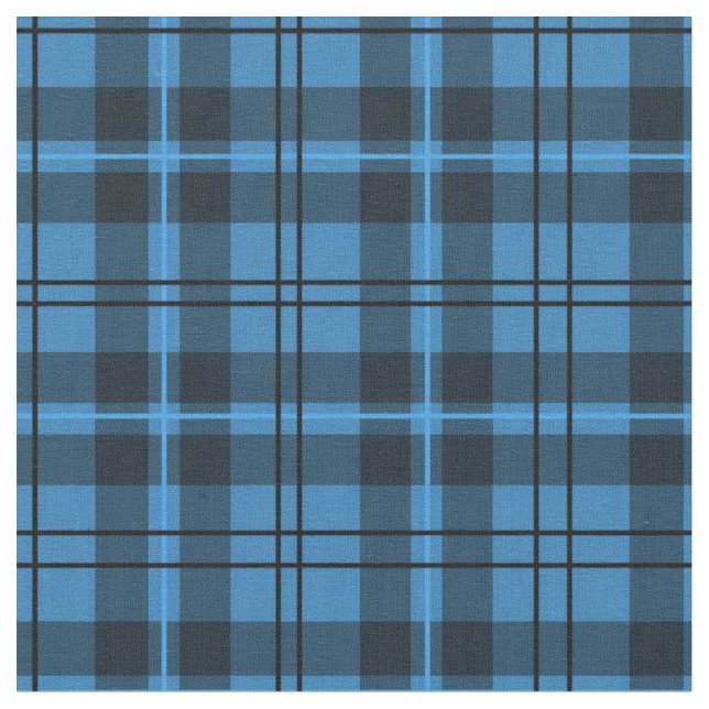 Blue and Black Plaid Pattern Fabric (Close Up)