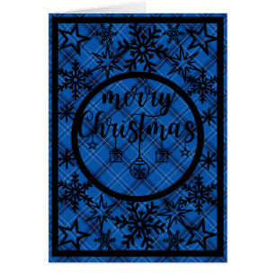 Blue and Black Plaid Under Black Snowflakes Cutout