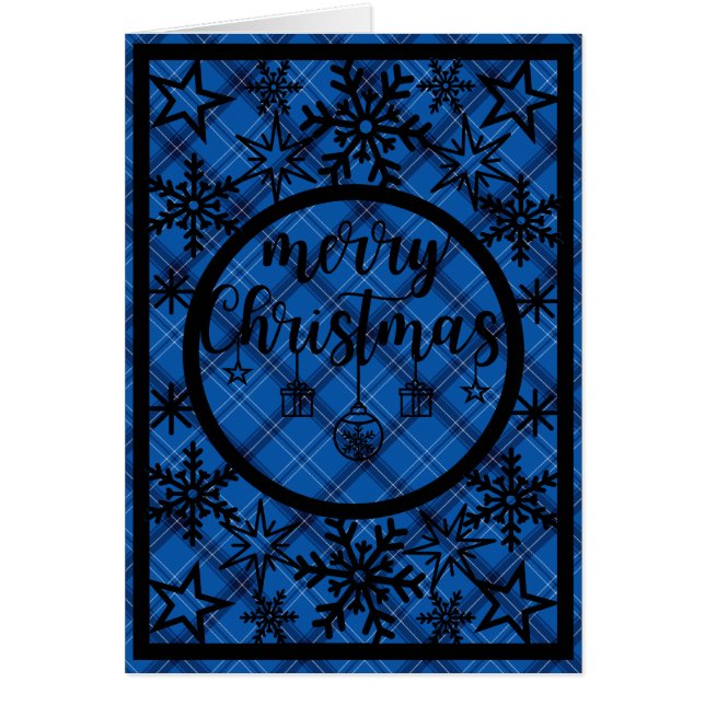 Blue and Black Plaid Under Black Snowflakes Cutout (Front)