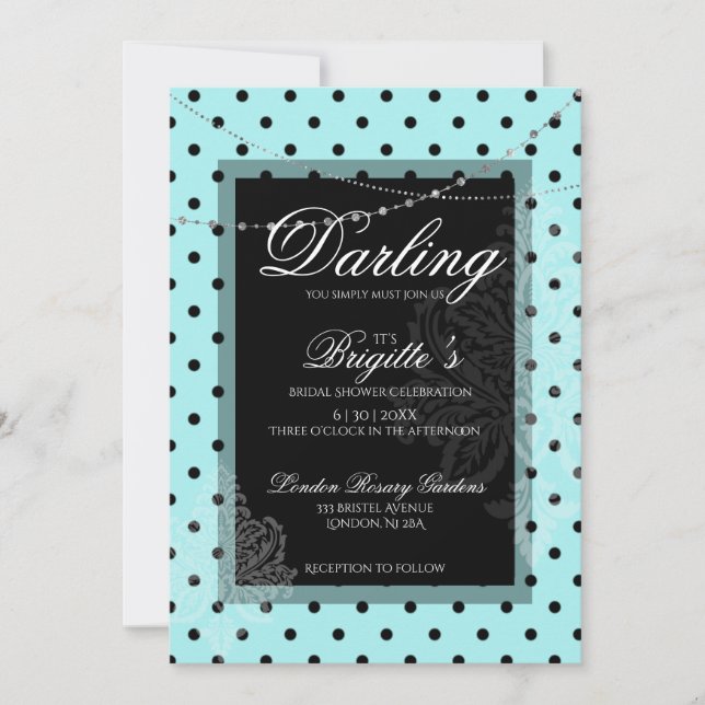 Blue and black polka dot Invitation (Front)