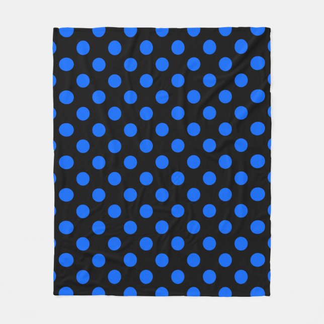 Blue and black polka dots fleece blanket (Front)