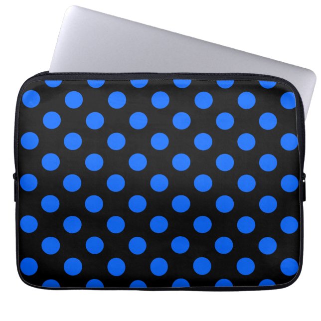 Blue and black polka dots laptop sleeve (Front)