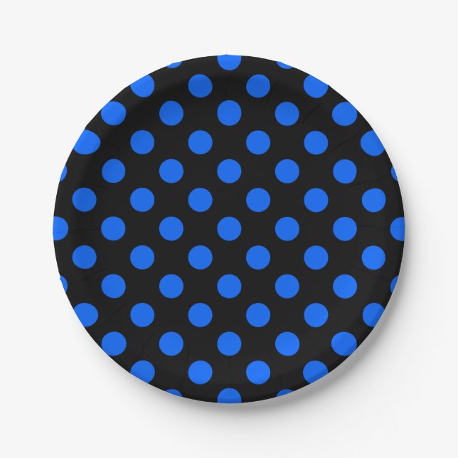 Blue and black polka dots paper plate (Front)