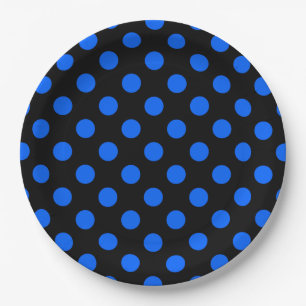Blue and black polka dots paper plate