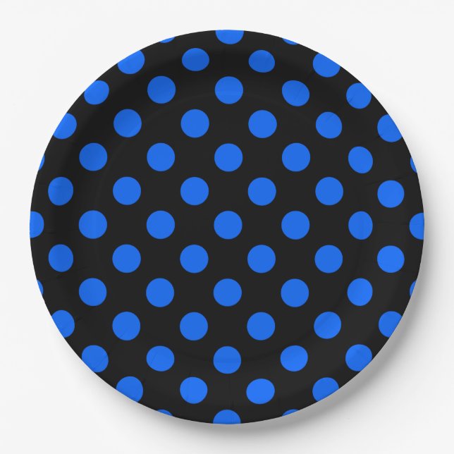 Blue and black polka dots paper plate (Front)