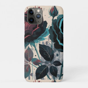 blue and black roses floral watercolors iPhone 11 pro case