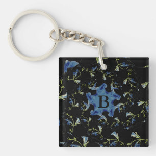 Blue and black Sage fractal art Monogram Key Ring