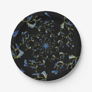 Blue and black Sage fractal art Paper Plate