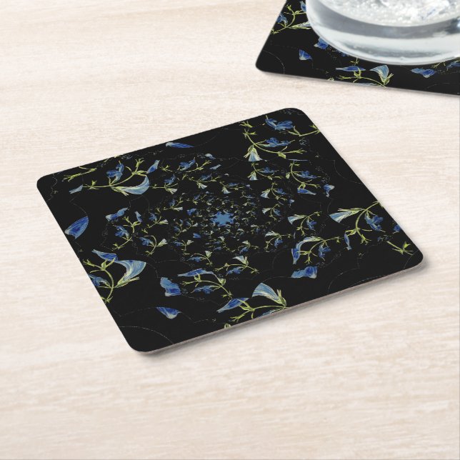 Blue and black Sage fractal art Square Paper Coaster (Angled)