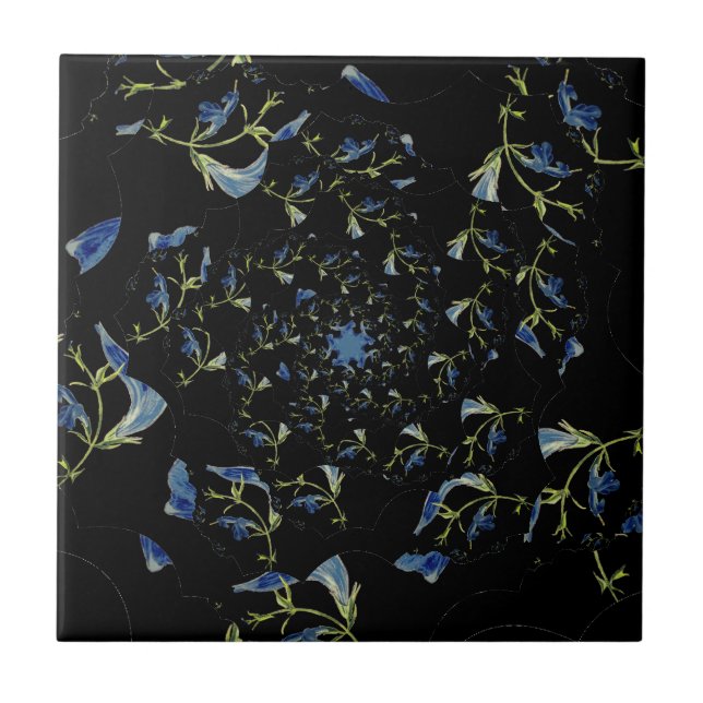 Blue and black Sage fractal art Tile (Front)