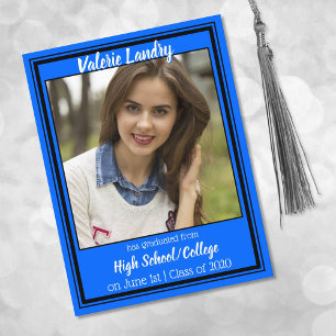 Blue and Black School Colours Photo Graduation Announcement Postcard