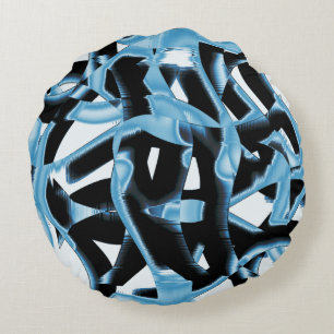Blue and black scraps or ribbons being destroyed round cushion