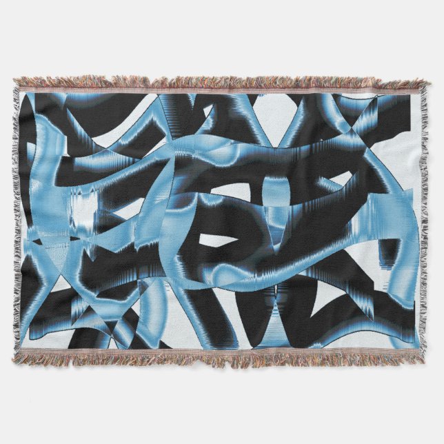 Blue and black scraps or ribbons being destroyed throw blanket (Front)
