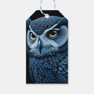 Blue and Black Serious Owl  Gift Tags