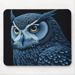 Blue and Black Serious Owl  Mouse Mat
