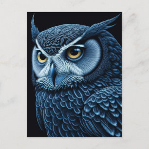 Blue and Black Serious Owl  Postcard