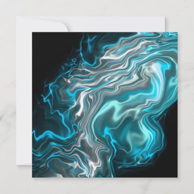 Blue and Black Silky Satin Digital Art Thank You Card (Front)