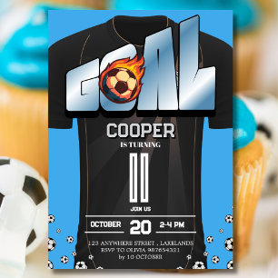 Blue and Black Soccer Shirt Birthday Party Invitation
