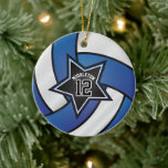 Blue and Black Star Volleyball 🏐 Ceramic Tree Decoration<br><div class="desc">Volleyball Sport Player Christmas Ornament ready for you to personalise. Makes a wonderful personalise gift for your volleyball player, coach, fan, etc... ⭐This Product is 100% Customisable. *****Click on CUSTOMIZE BUTTON to add, delete, move, resize, changed around, rotate, etc... any of the graphics or text or use the fill in...</div>