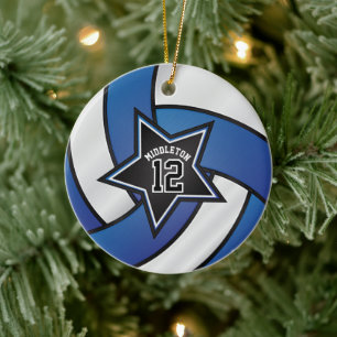 Blue and Black Star Volleyball 🏐 Ceramic Tree Decoration