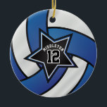 Blue and Black Star Volleyball 🏐 Ceramic Tree Decoration<br><div class="desc">Volleyball Sport Player Christmas Ornament ready for you to personalise. Makes a wonderful personalise gift for your volleyball player, coach, fan, etc... ⭐This Product is 100% Customisable. *****Click on CUSTOMIZE BUTTON to add, delete, move, resize, changed around, rotate, etc... any of the graphics or text or use the fill in...</div>