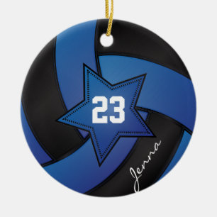 Blue and Black Star Volleyball Ceramic Tree Decoration