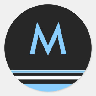 Blue and Black Stripe Monogram Sticker