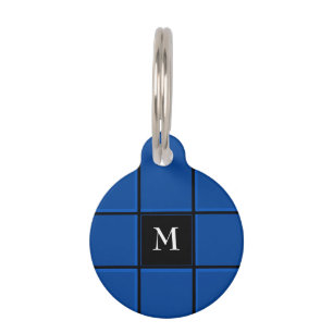 Blue and Black Stripes Single Initial Simple Pet Tag
