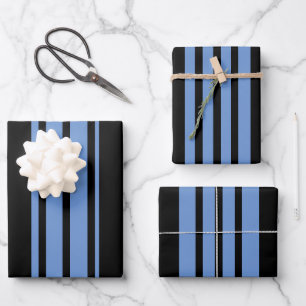 Blue And Black Stripes Wrapping Paper Sheet