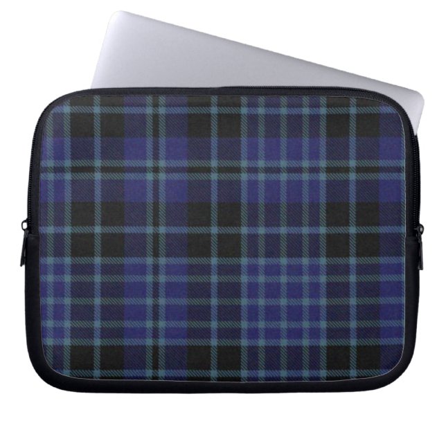 Blue and Black Tartan Plaid Laptop Cover (Front)
