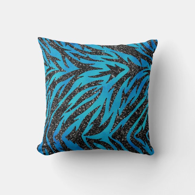 Blue and Black Tiger Striped Cushion (Front)