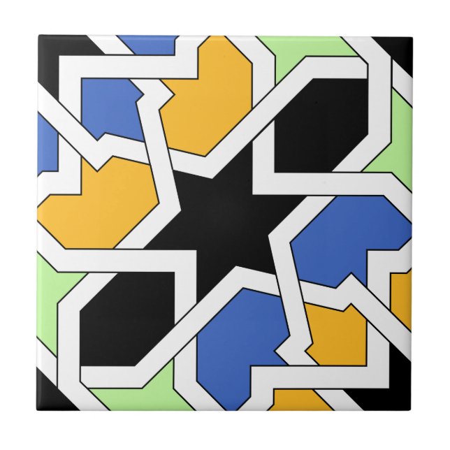 Blue and black tile 02 of geometry morisca in (Front)