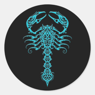 Blue and Black Tribal Scorpion Classic Round Sticker