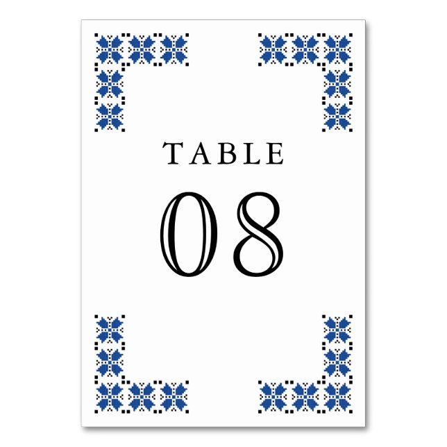 Blue and Black Ukrainian Embroidery Wedding Table Number (Front)
