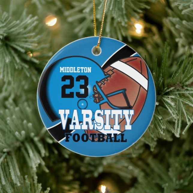 Blue and Black Varsity Football  Ceramic Tree Decoration (Tree)