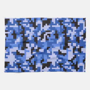 Blue and Black Water Pixel Camo pattern Tea Towel