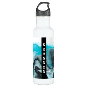 Blue and Black Wave Personalised Marble Fluid Art  710 Ml Water Bottle